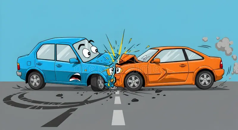 cartoon-illustration-car-accident-two-cars-one-blue-one-orange-have-collided-head-middle-road-390926169